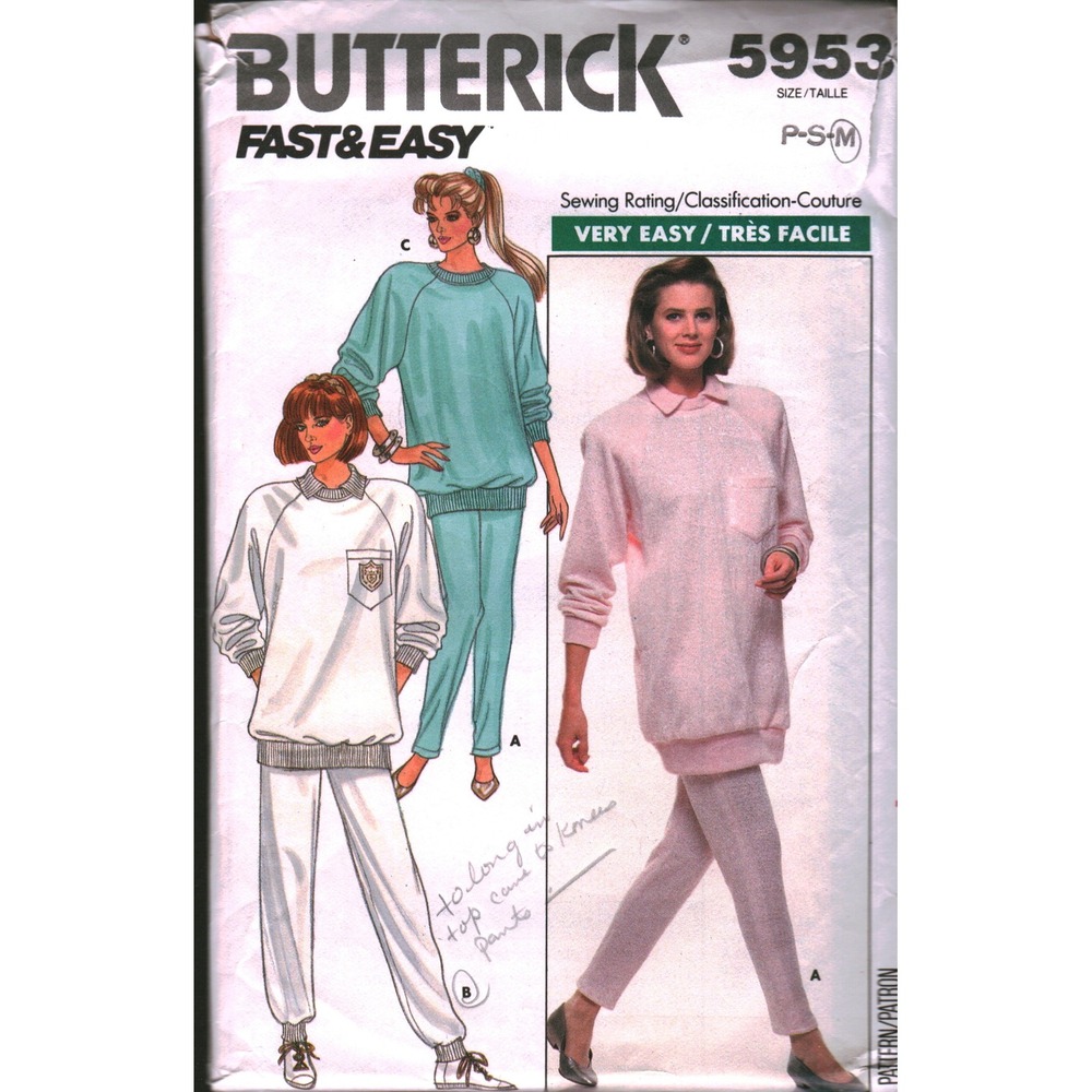 Vintage Butterick 5953 Sewing Pattern Misses Loungewear Top Pants Size P S M